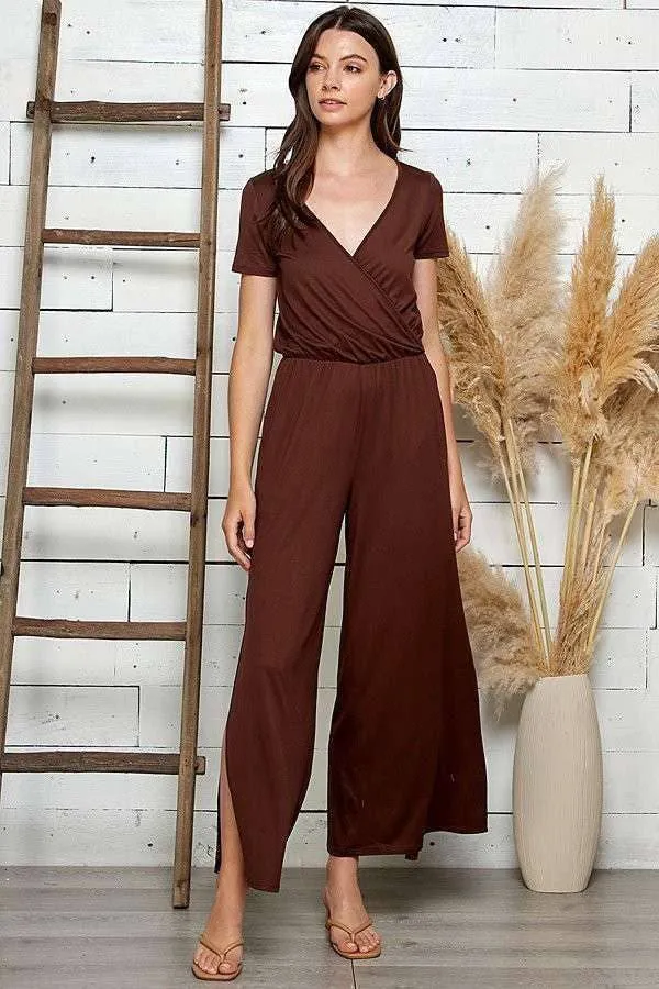 Surplice V-Neck Wide Leg Jumpsuit W/Side Pockets sold by Heart & Hips product image thumbnail 4