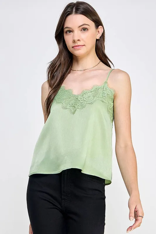 LACE DETAIL ADJUSTABLE SHOULDER STRAP WOVEN CAMI TOP sold by Heart & Hips