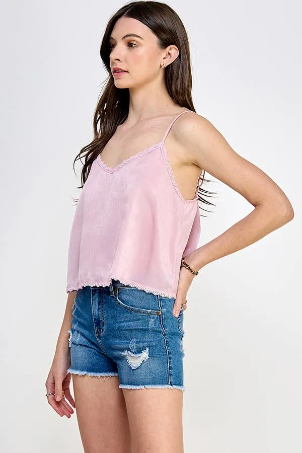 LACE TRUM DETAIL WOVEN CAMI TOP sold by Heart & Hips product image thumbnail 2