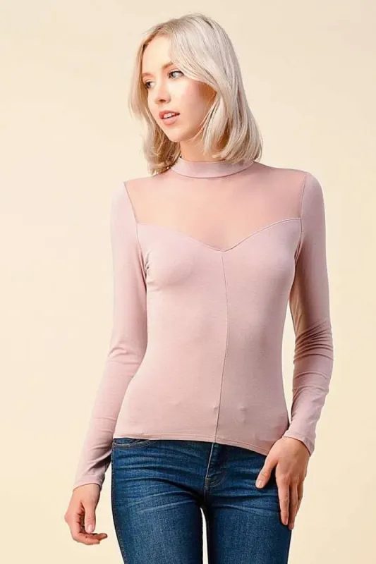 LSLV CONTRAST MESH YOKE DETAIL TOP sold by Heart & Hips