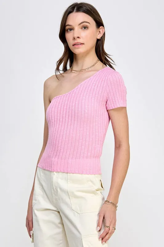 ONE SHOULDER SHORT SLEEVE TEXTURED RIBBED sold by Heart & Hips