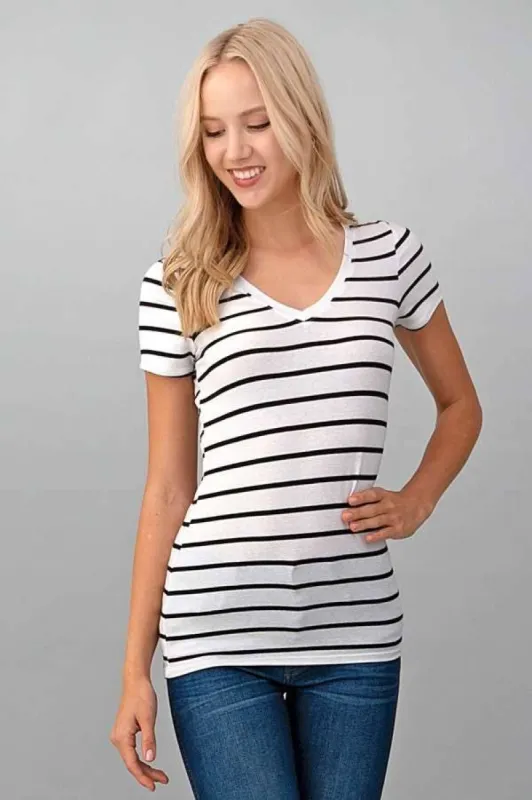 STRIPE V-NECK BASIC TOP sold by Heart & Hips
