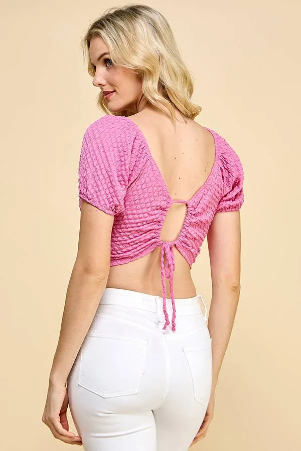 PUFF SLEEVE LACE UP BACK KNIT TOP sold by Heart & Hips product image thumbnail 2