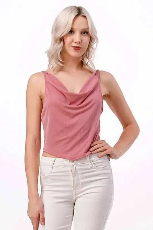 Cowl Neck W Point Hem Drape Front Tank Top sold by Heart & Hips