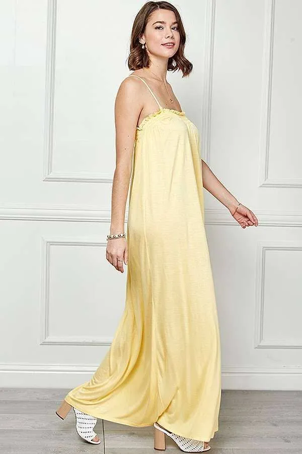 SMOCKED RUFFLE EDGE LOW CUT MAXI DRESS sold by Heart & Hips product image thumbnail 4