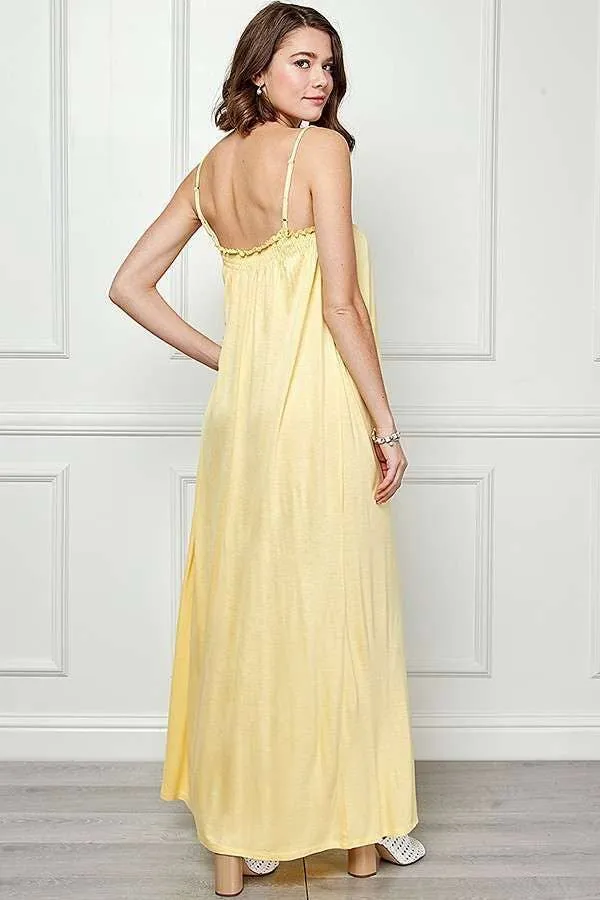 SMOCKED RUFFLE EDGE LOW CUT MAXI DRESS sold by Heart & Hips product image thumbnail 2