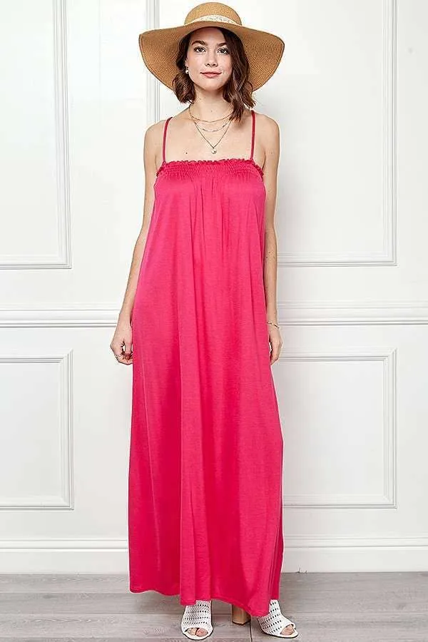 SMOCKED RUFFLE EDGE LOW CUT MAXI DRESS sold by Heart & Hips product image thumbnail 5