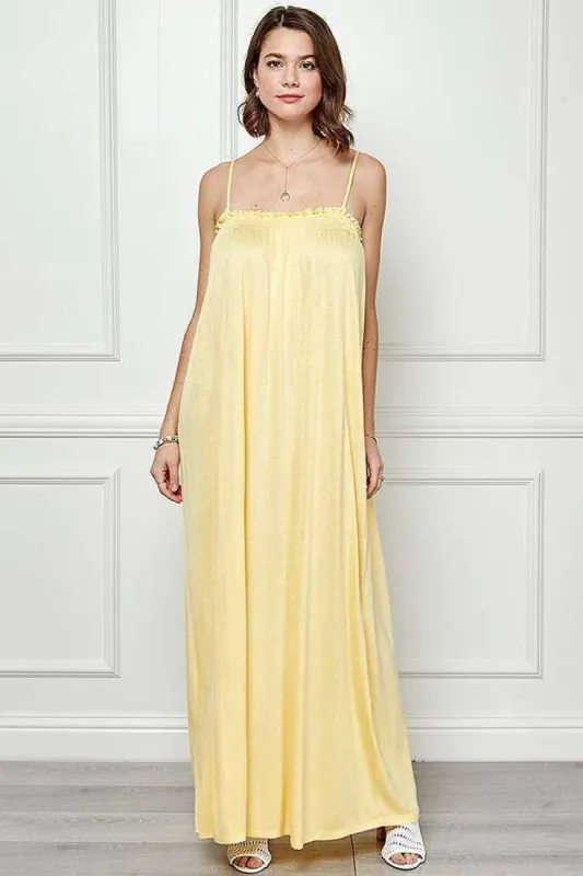 SMOCKED RUFFLE EDGE LOW CUT MAXI DRESS sold by Heart & Hips