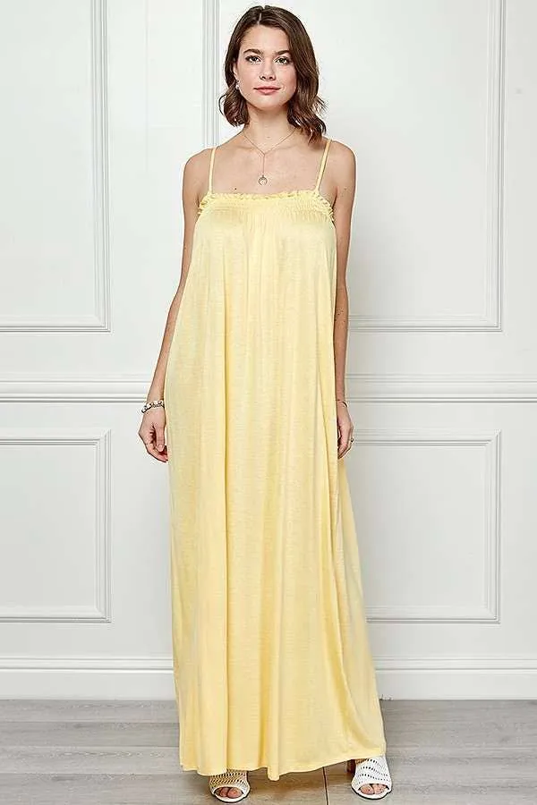 SMOCKED RUFFLE EDGE LOW CUT MAXI DRESS sold by Heart & Hips