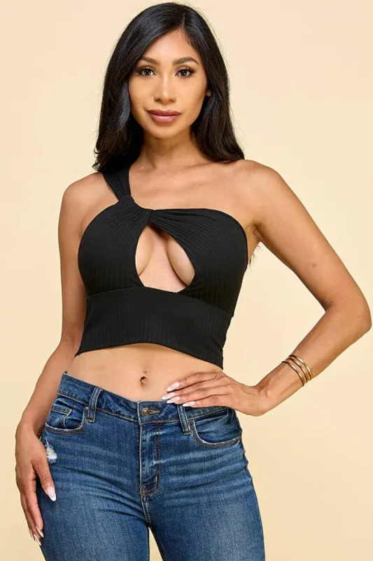ONE SHOULDER CUT OUT DETAIL RIB TOP sold by Heart & Hips
