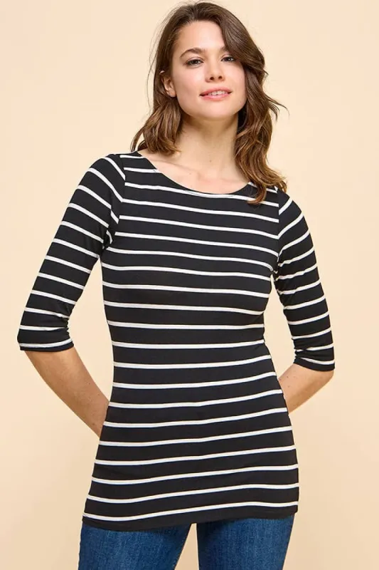 3/4 Sleeve Stripe Boat Neck Top sold by Heart & Hips