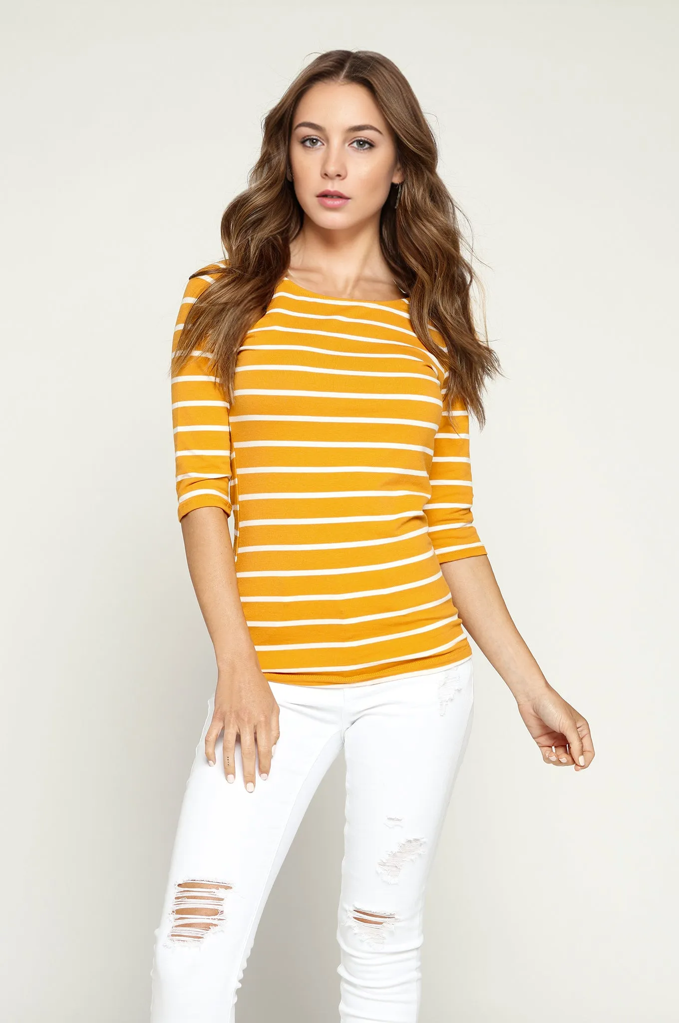 3/4 Sleeve Stripe Boat Neck Top sold by Heart & Hips product image thumbnail 4