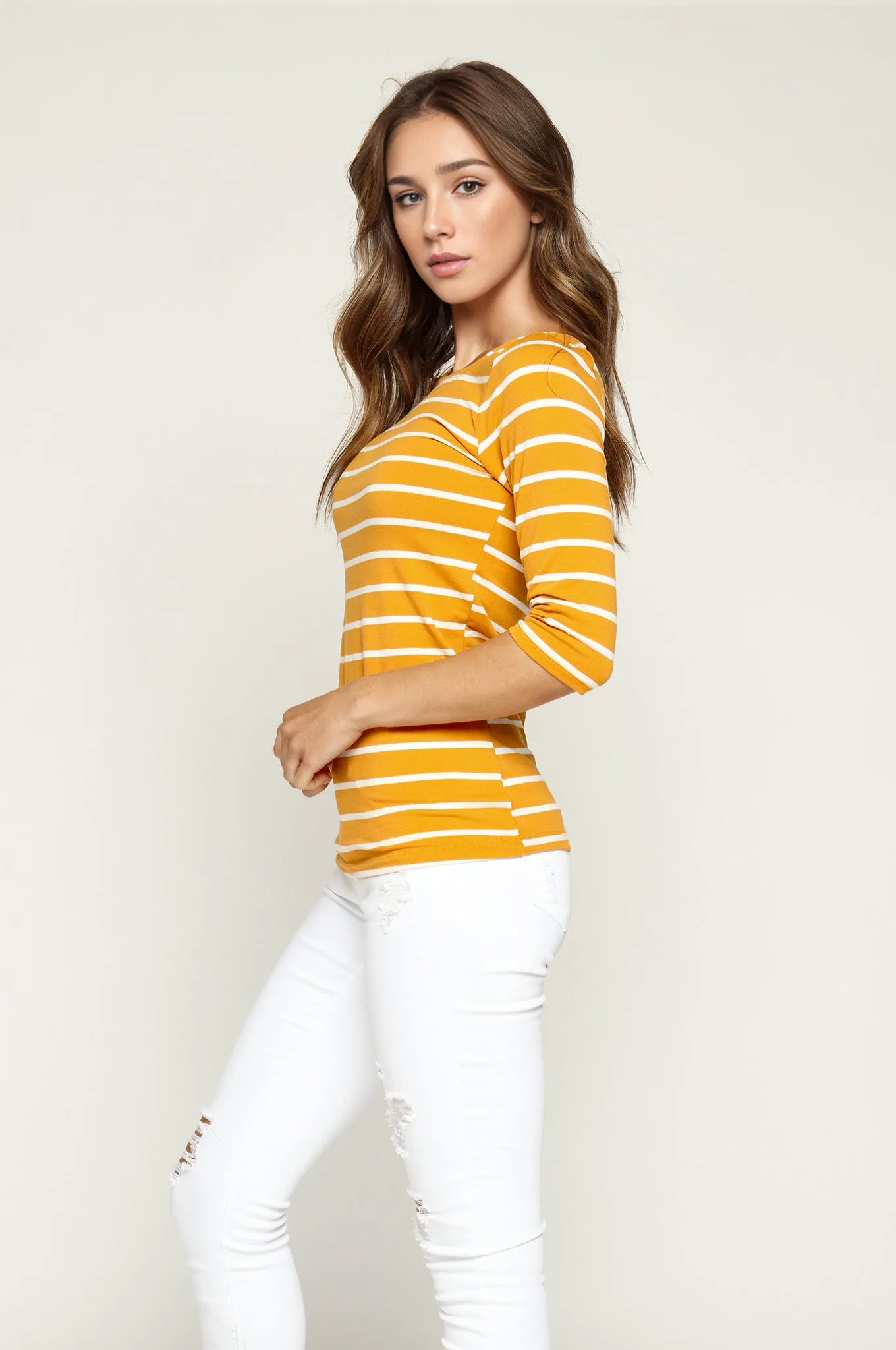 3/4 Sleeve Stripe Boat Neck Top sold by Heart & Hips product image thumbnail 5