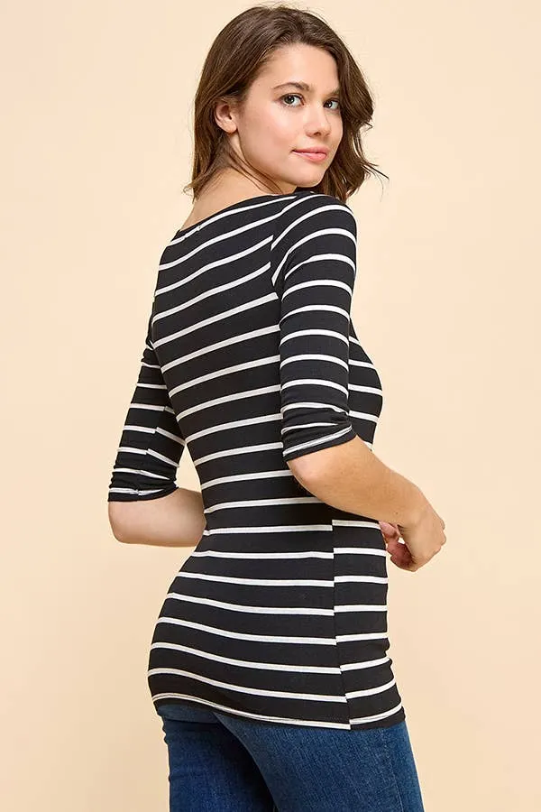 3/4 Sleeve Stripe Boat Neck Top sold by Heart & Hips product image thumbnail 3