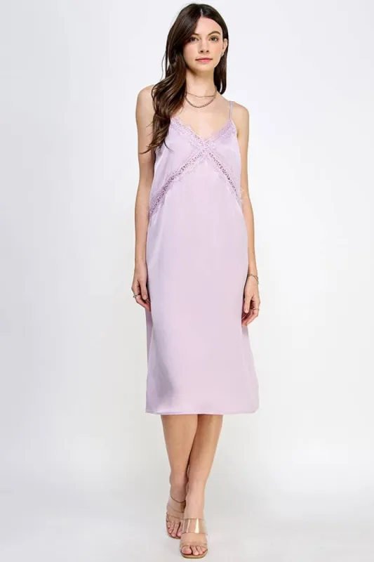 WOVEN LACE DETAIL SIDE SLIT WOVEN MIDI DRESS sold by Heart & Hips