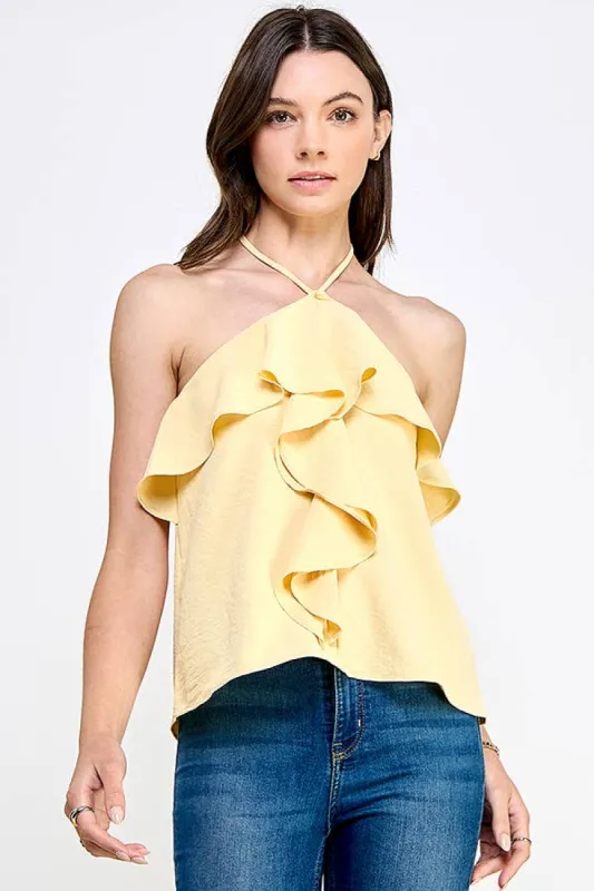RUFFLE DETAIL HALTER WOVEN TOP sold by Heart & Hips