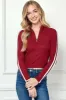 Neck Zipped Side Contrast Brushed Long Sleeve Top sold by Heart & Hips