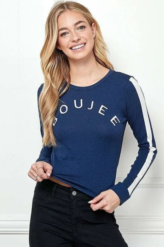 Embroidery Contrast Sleeve Top sold by Heart & Hips