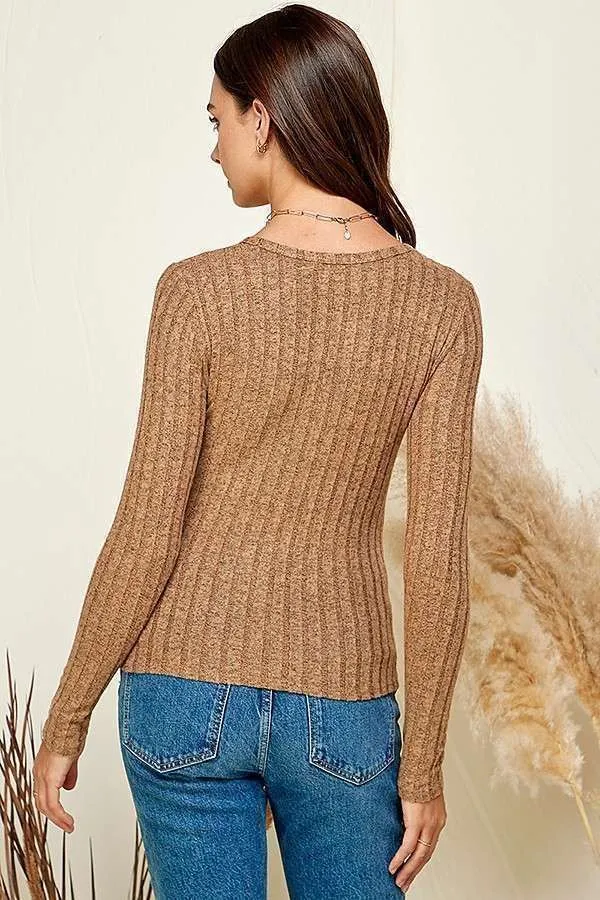 Notch Neck Brushed Rib Hacci Top sold by Heart & Hips product image thumbnail 3