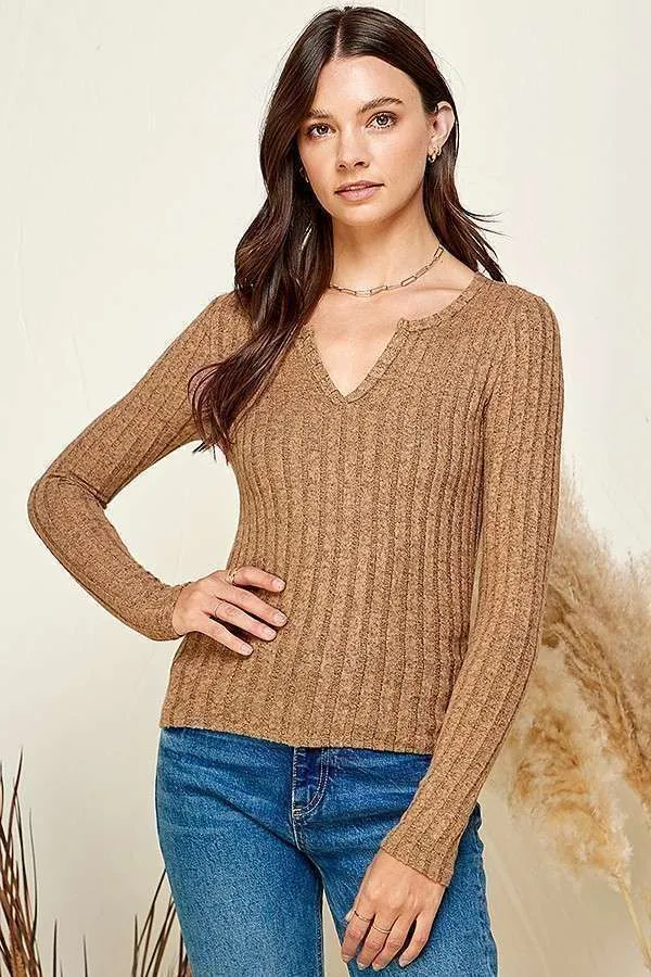 Notch Neck Brushed Rib Hacci Top sold by Heart & Hips product image thumbnail 2