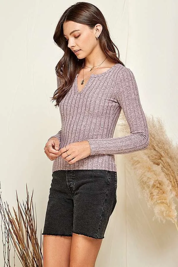 Notch Neck Brushed Rib Hacci Top sold by Heart & Hips product image thumbnail 5