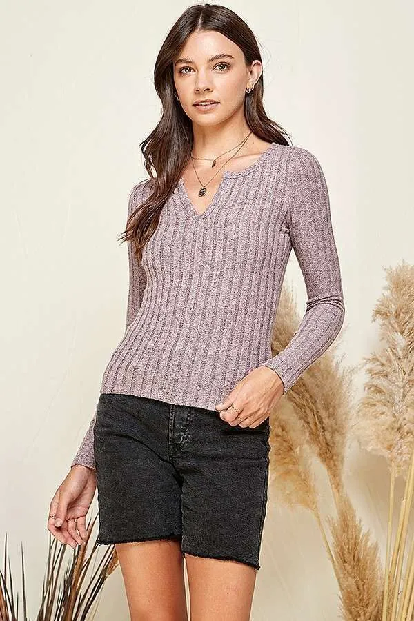 Notch Neck Brushed Rib Hacci Top sold by Heart & Hips product image thumbnail 4