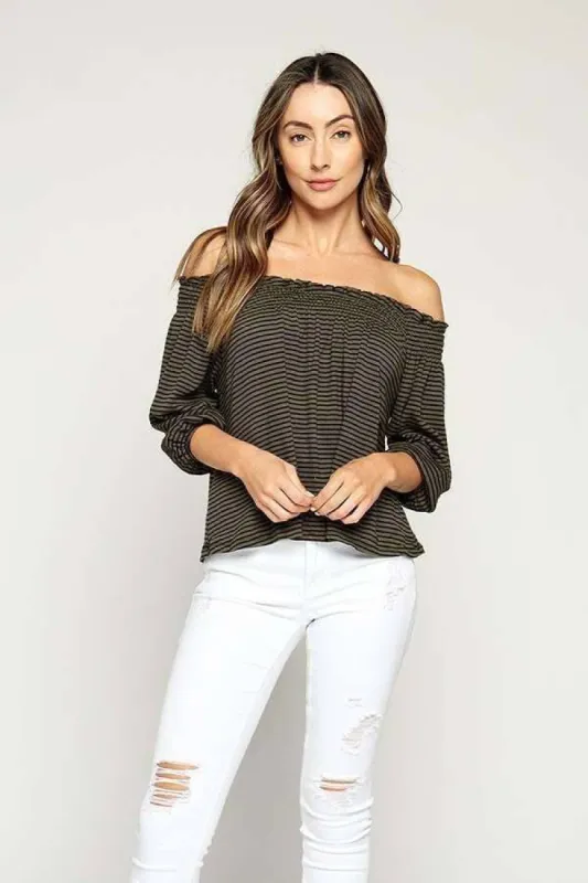3/4 SLV OFF SHOULDER RIB TOP sold by Heart & Hips