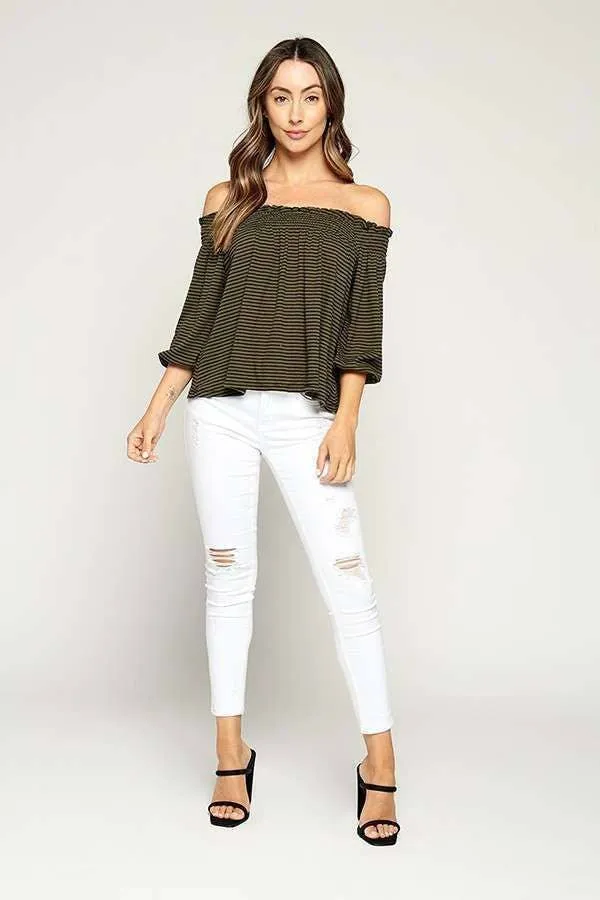 3/4 SLV OFF SHOULDER RIB TOP sold by Heart & Hips product image thumbnail 4