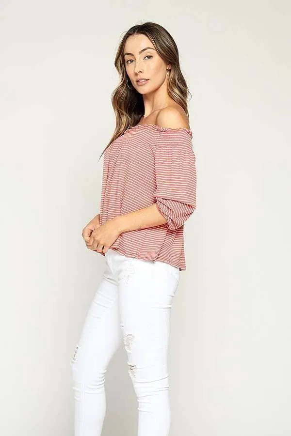3/4 SLV OFF SHOULDER RIB TOP sold by Heart & Hips product image thumbnail 5
