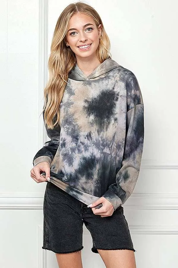 TIE DYE FRENCH TERRY PULLOVER HOODIE LONG SLEEVE TOP sold by Heart & Hips