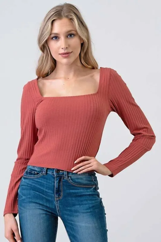 LONG SLEEVE SQUARE NECK TOP sold by Heart & Hips
