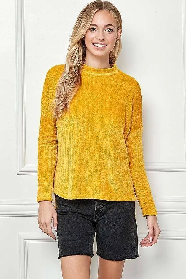 MOCK NECK DETAIL CHENILLE LONG SLEEVE TOP sold by Heart & Hips product image thumbnail 4