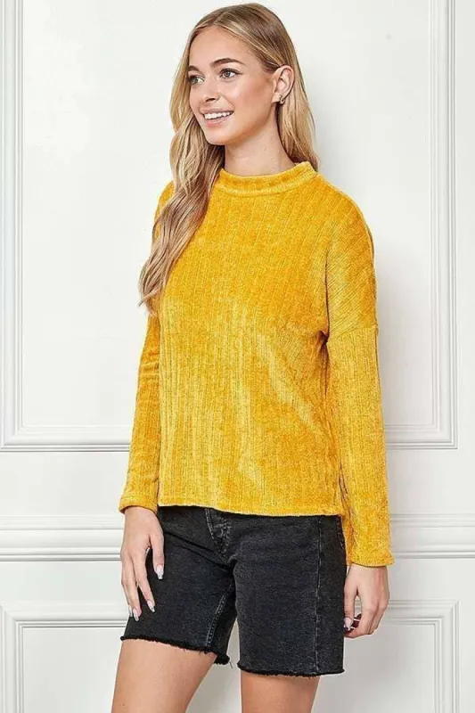 MOCK NECK DETAIL CHENILLE LONG SLEEVE TOP made by Heart & Hips
