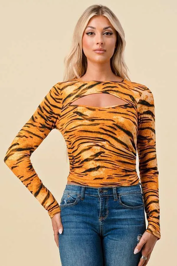 Cut Out Detail Side Ruched Print Crop Top sold by Heart & Hips