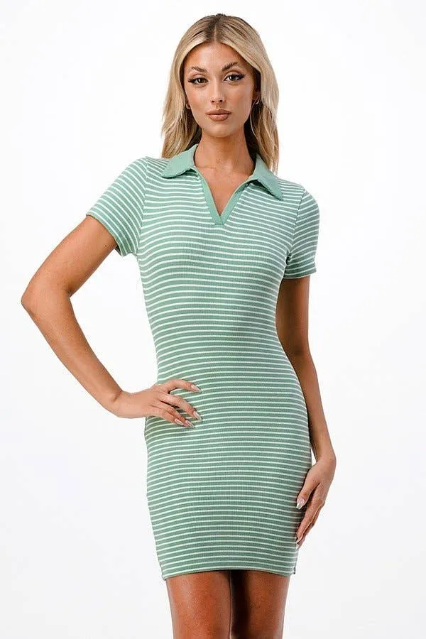 COLLAR STRIPE RIB DRESS sold by Heart & Hips product image thumbnail 2
