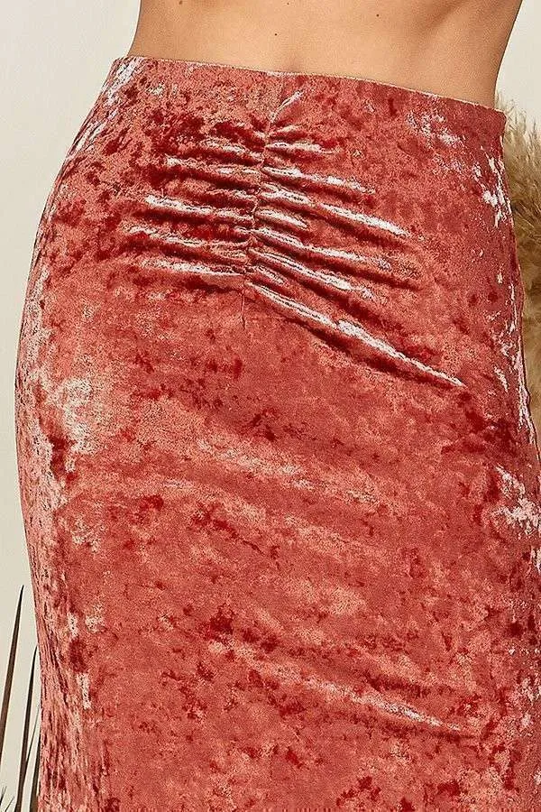 WAIST RUCHED CRUSHED VELVELT MIDI SKIRT sold by Heart & Hips product image thumbnail 5