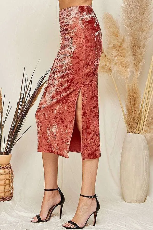 WAIST RUCHED CRUSHED VELVELT MIDI SKIRT sold by Heart & Hips product image thumbnail 3