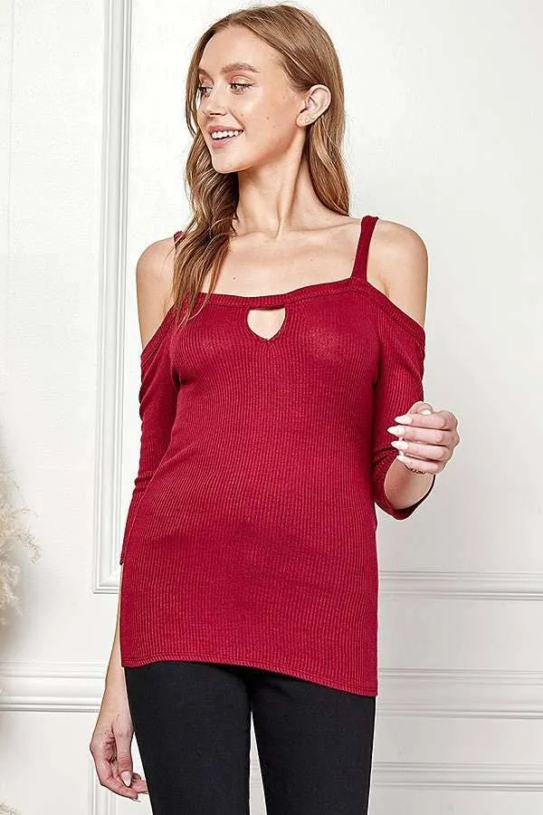 3/4 Sleeve Cold Shoulder Top sold by Heart & Hips product image thumbnail 2