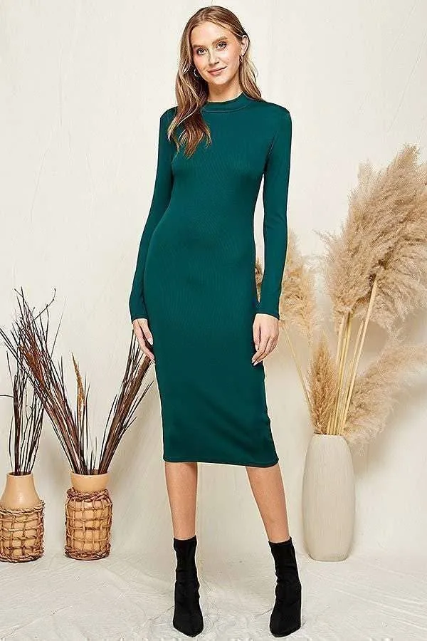 Ribbed Mock Neck Long Sleeve Midi Dress sold by Heart & Hips product image thumbnail 2