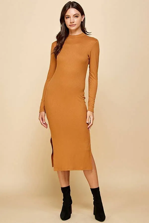 MOCK NECK LONG SLEEVE RIBBED DRESS sold by Heart & Hips product image thumbnail 4