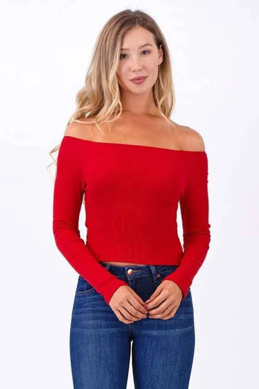 Off Shoulder Rib Long Sleeve Top sold by Heart & Hips