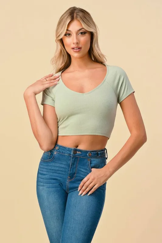 V-NECK RIB CROP TEE sold by Heart & Hips