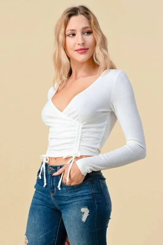 Front Double Ruche Surplus Rib Top sold by Heart & Hips