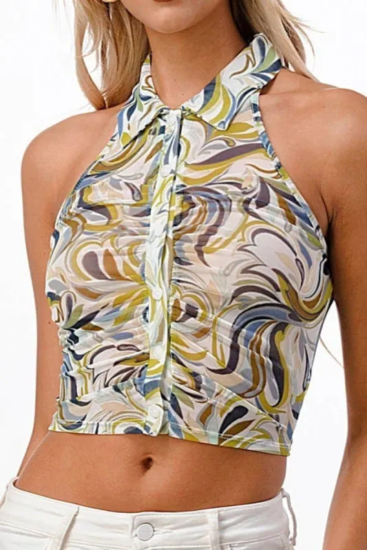 Sleeveless Button Down Ruched Tank Shirt sold by Heart & Hips