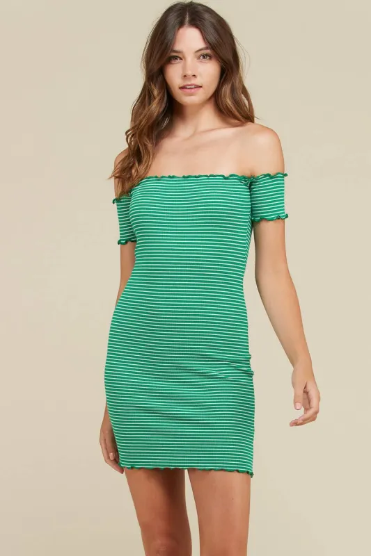 STRIPE OFF SHOULDER MINI RIB DRESS sold by Heart & Hips