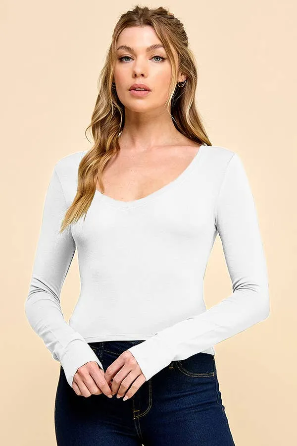V-NECK LONG SLEEVE CROP TOP sold by Heart & Hips product image thumbnail 3