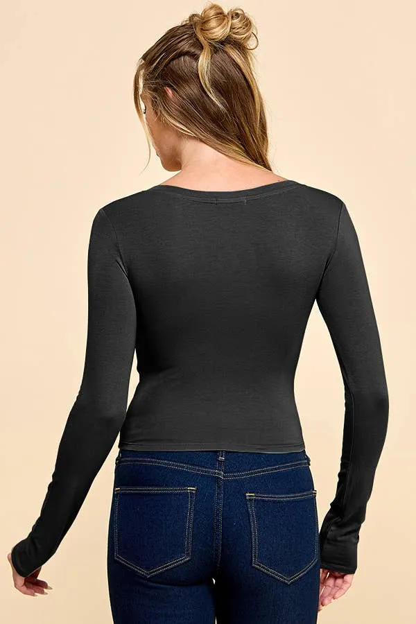 V-NECK LONG SLEEVE CROP TOP sold by Heart & Hips product image thumbnail 2