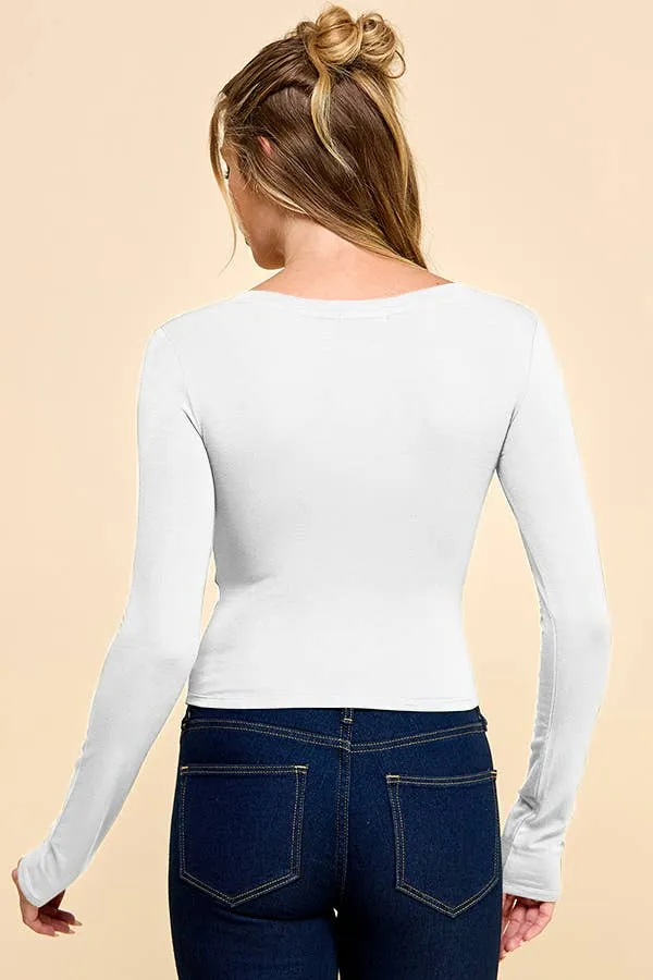 V-NECK LONG SLEEVE CROP TOP sold by Heart & Hips product image thumbnail 4