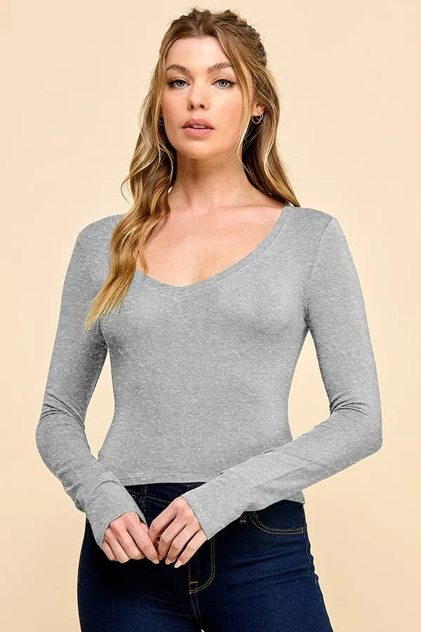 V-NECK LONG SLEEVE CROP TOP sold by Heart & Hips product image thumbnail 5