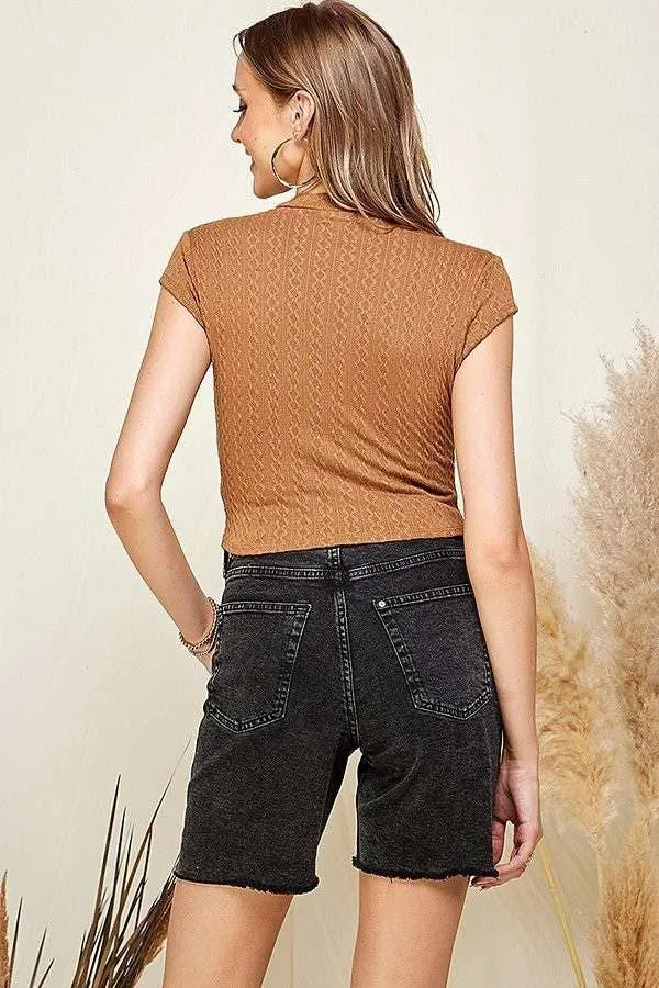 Cap Sleeve Mock Neck Cable Knit Top sold by Heart & Hips product image thumbnail 3